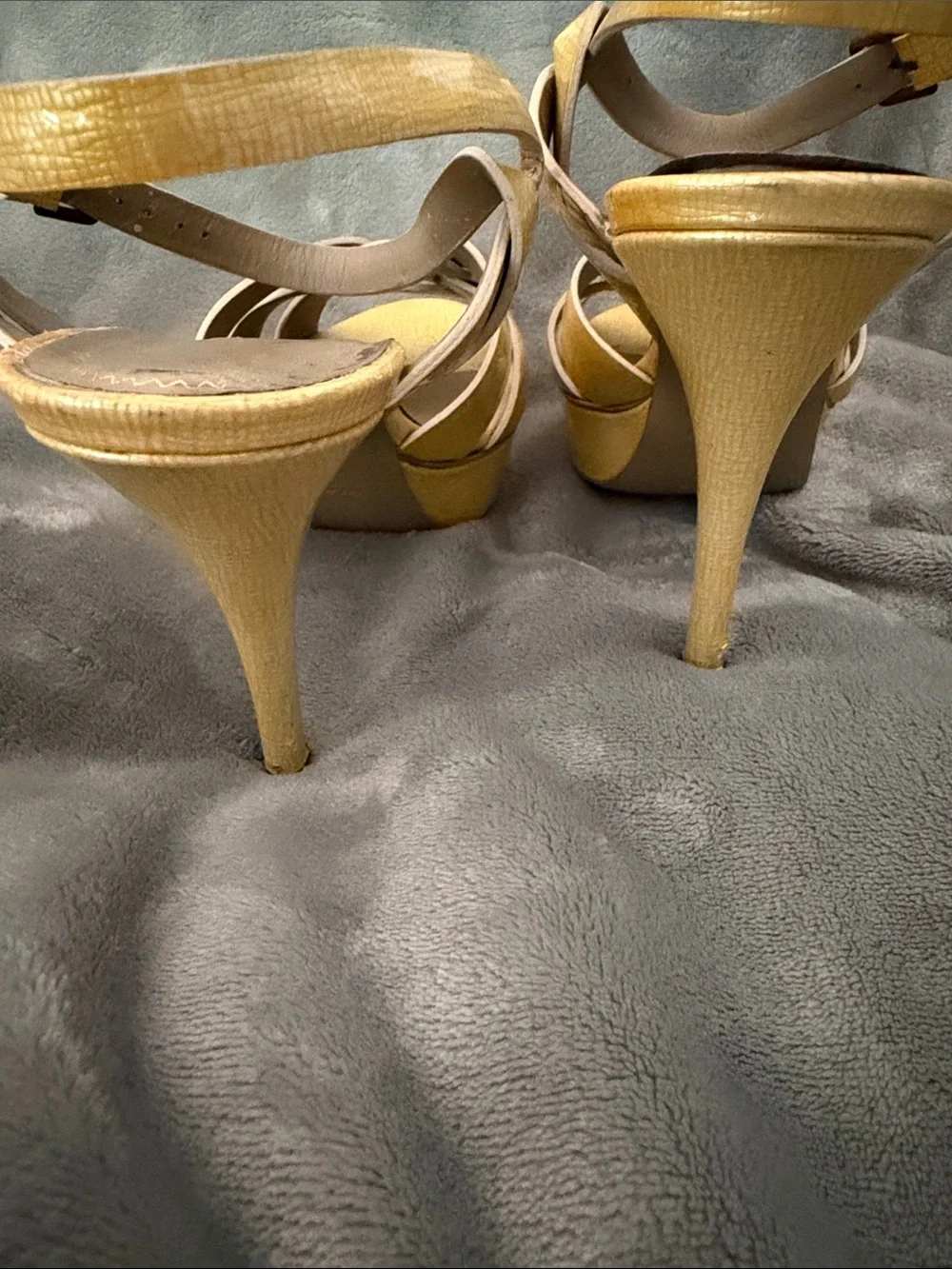 Saint Laurent Yellow Woven Platform Sandals with Ankle Strap - Picture 4 of 5